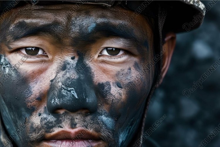 Resilient Asian miner face worker. Generate Ai