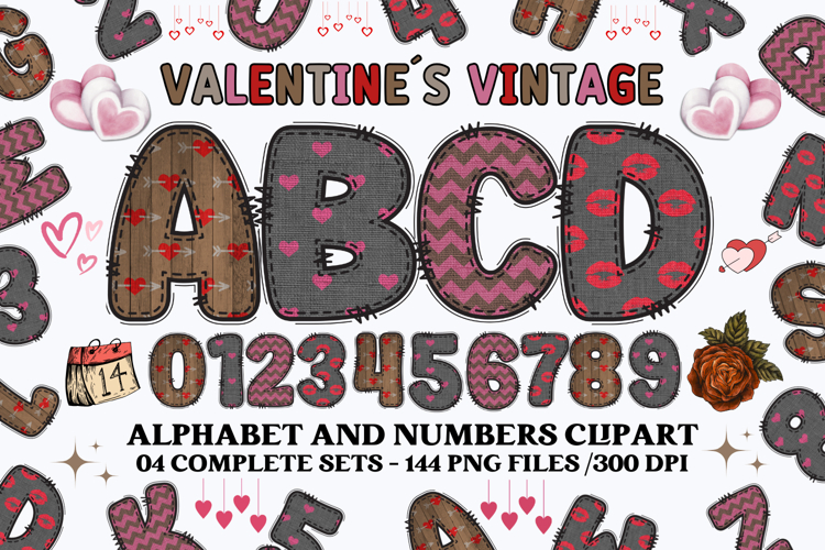 Valentine Alphabet Clip Art, valentines day letters doodle