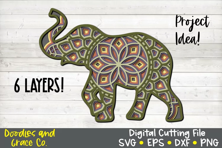 3D Layered Elephant Mandala - SVG - PNG - EPS - DXF