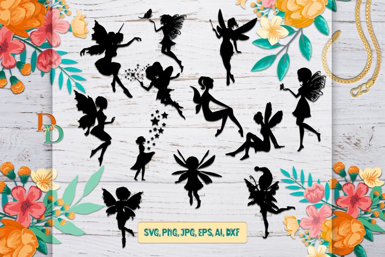 Fairy Silhouette SVG,Fairy Digital Images,PNG,DFX,EPS,JPG,AI example image 1