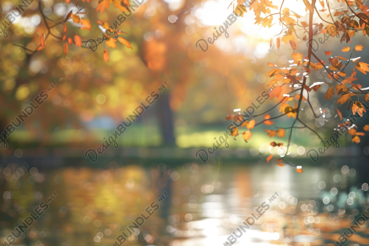 River with Autumn Blur Background Wallpaper