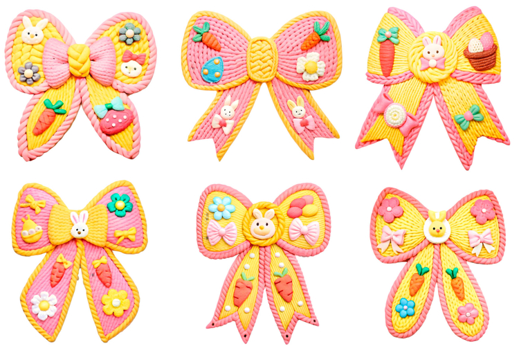 Faux Yarn Crochet Happy Easter PNG Easter Coquette Bow PNG