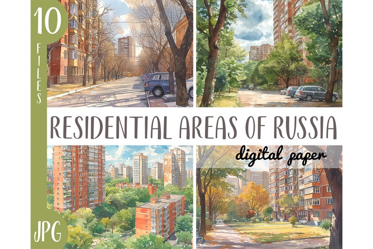 Watercolor Russia cityscapes clipart - residental areas JPG