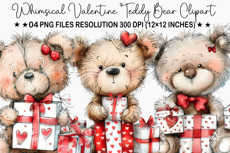 Whimsical Valentine Teddy Bear Clipart