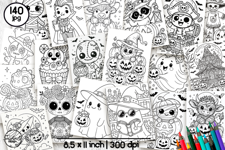 Cute Halloween coloring pages bundle