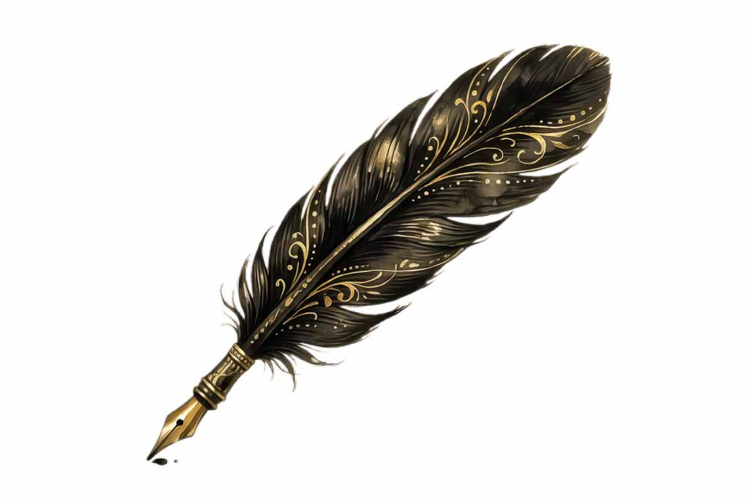 Watercolor Black Feather Quill Pen Clipart