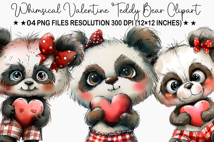 Whimsical Valentine Teddy Bear Clipart