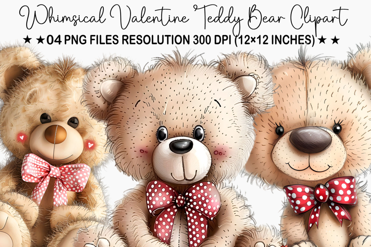 Whimsical Valentine Teddy Bear Clipart