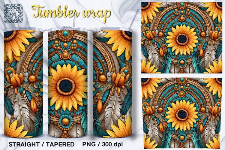 Seamless Sunflowers Tumbler Wrap Sublimation, 20 oz
