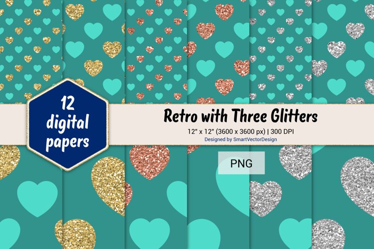 Hearts Retro with Three Glitters Color Combo #50 example image 1