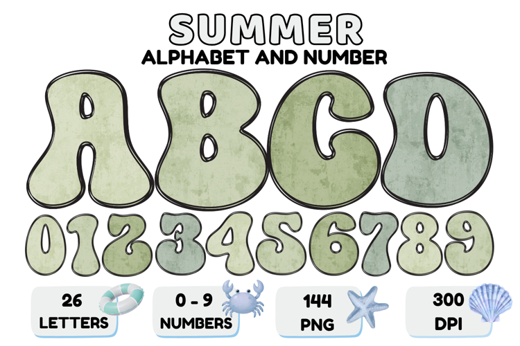 Summer Alphabet & Numbers PNG Clipart Doodle Letters 300 DPI