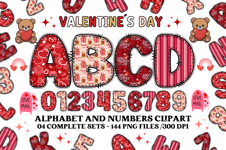 Valentine Alphabet Clip Art, valentines day letters doodle
