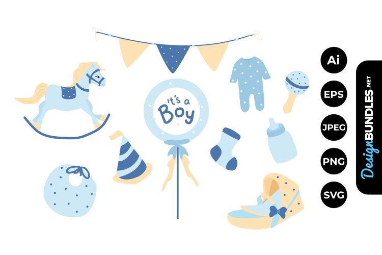 Blue Baby Shower Boy Illustrations