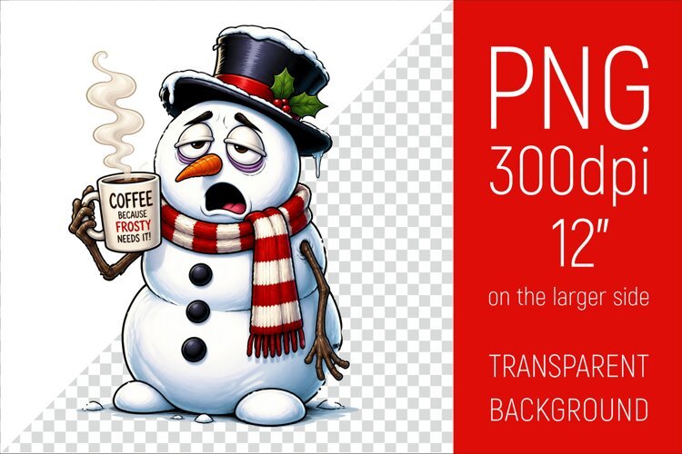 Funny Morning Coffee Snowman | Christmas Clipart example image 1