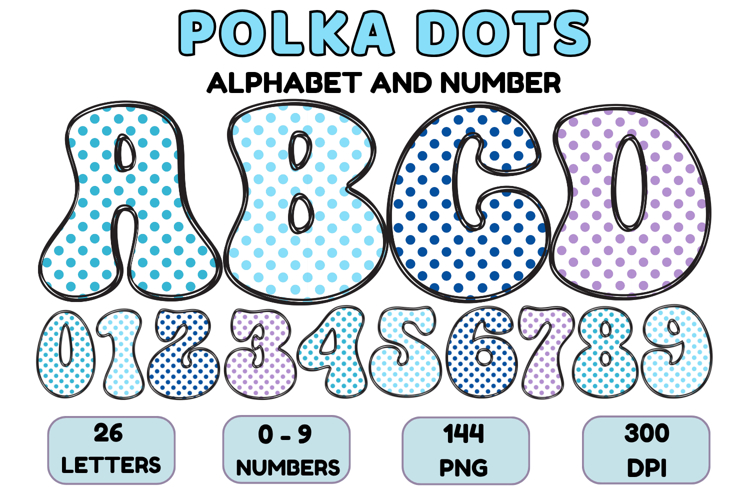Polka Dots Alphabet Letters & Numbers Clipart PNG 300DPI