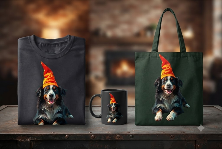 Bernese Mountain Dog Gnome Hat PNG Cute Dog Clipart Design