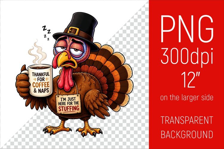 Funny Morning Coffee Turkey | Thanksgiving Clipart example image 1