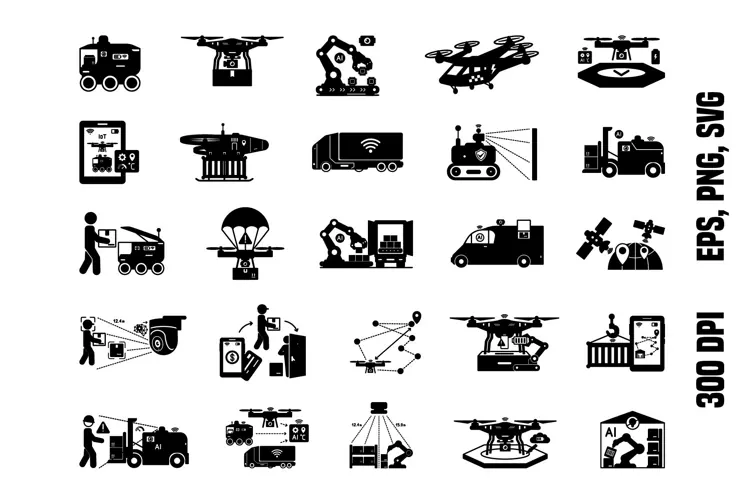 Glyph Autonomous Logistics and Drone Delivery Icons