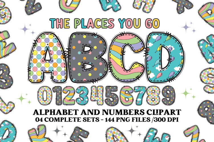 Whimsical Alphabet & Numbers Clipart PNG 300 DPI