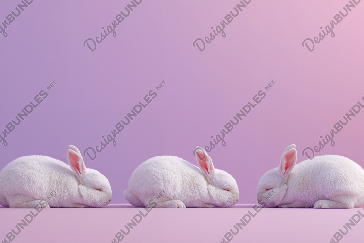 Fluffy White Rabbits with Purple Background