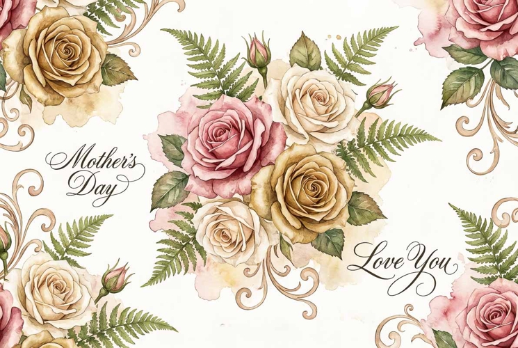 Watercolor seamless vintage roses, antique pink