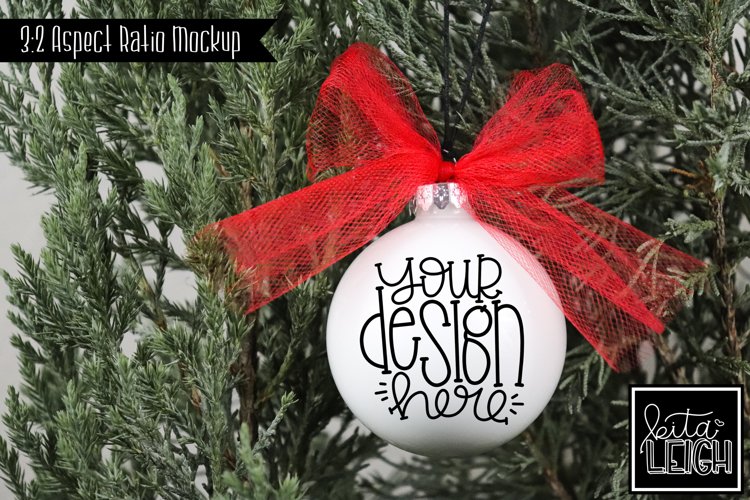Red Tulle Round Ornament Mockup | Stylized Stock Photo