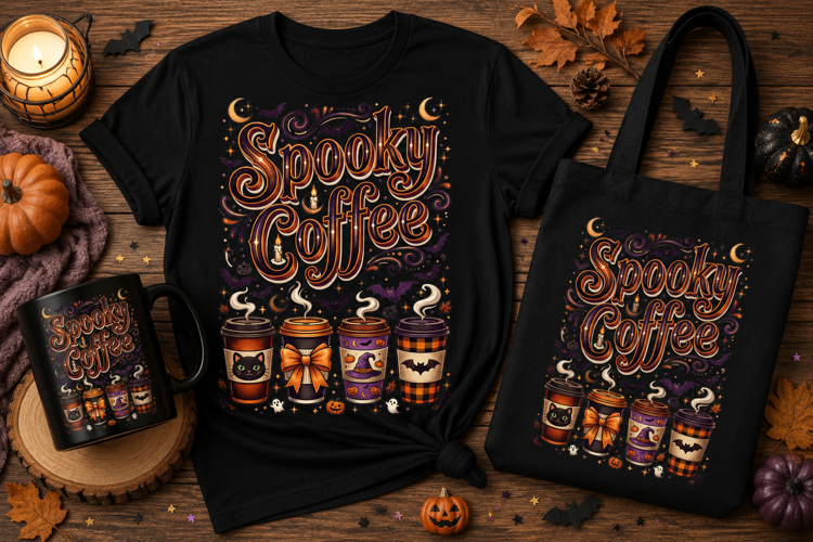 Spooky Coffee PNG | Halloween Coffee Cup Sublimation Design