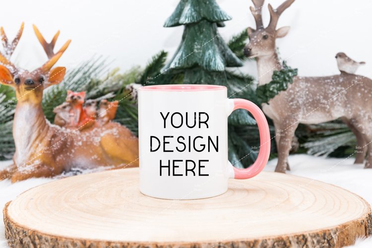 Mug Mockup Christmas 11 Oz White Coffee Cup Pink Handle example image 1