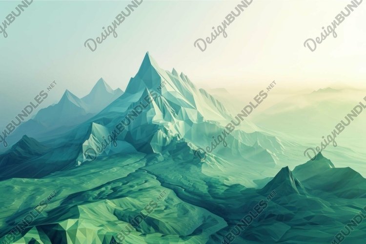 Ethereal low poly mountain landscape example image 1