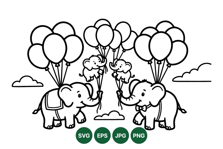 Hand Drawn Elephant Balloon Clipart For Kids