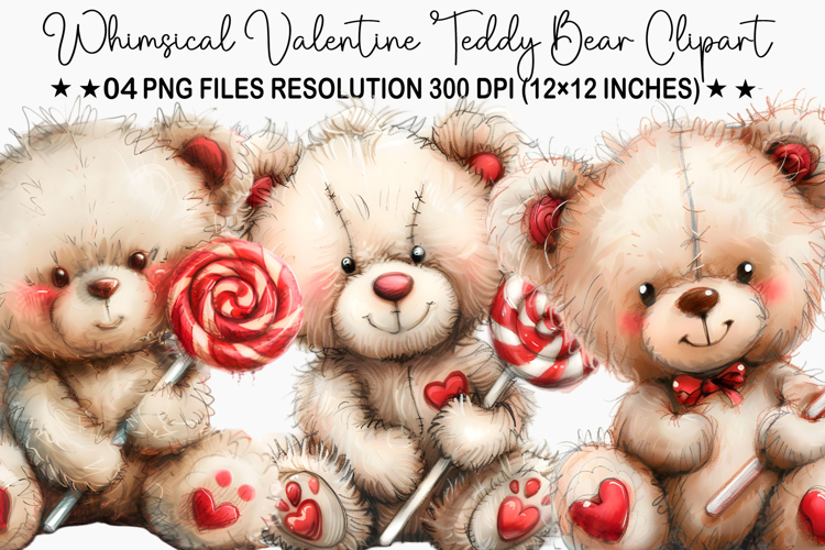 Whimsical Valentine Teddy Bear Clipart