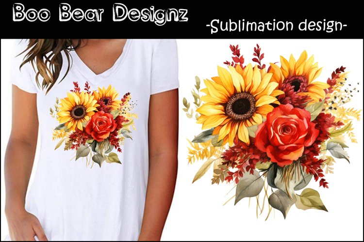 Watercolor Sunflowers and Rose Sublimation design