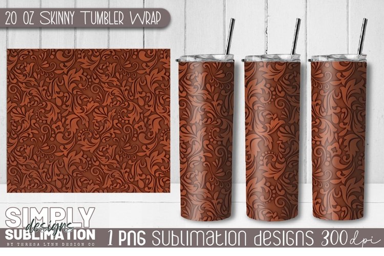 Tooled Leather Sublimation Tumbler Wrap| 20oz | Png