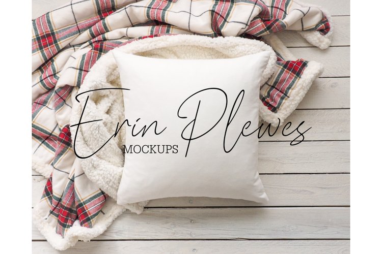 Pillow Mockup | Christmas Plaid Blanket Pillow Mock Up example image 1