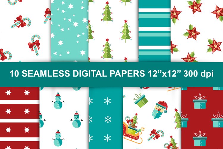 Merry Christmas and New Year digital papers collection example image 1