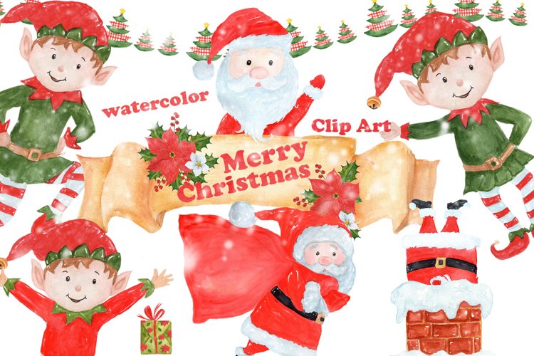 Watercolor Christmas clip art example image 1