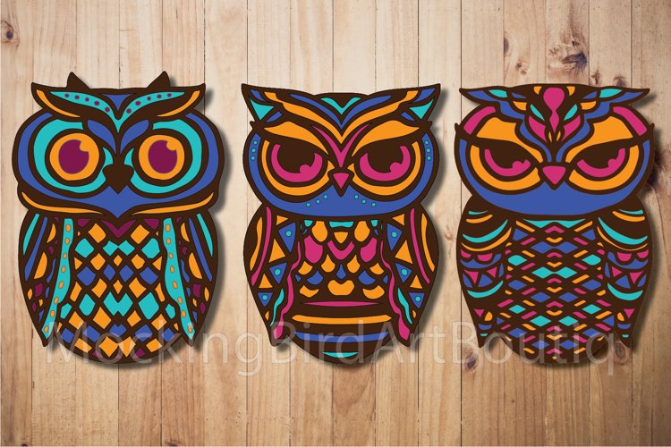 Colorful Owls Laser cut file example image 1
