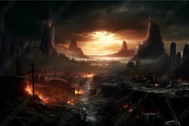 Dramatic depiction of a post-apocalyptic urban environment u