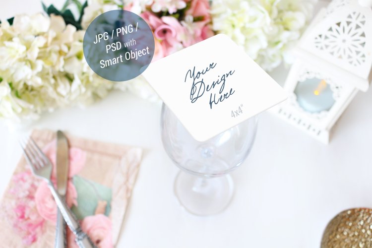 Drink Coaster Mockup, Wedding Mockup, Square coaster, 944_B example image 1