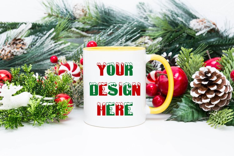 Mug Mockup Christmas 11 Oz White Coffee Cup Yellow Handle example image 1