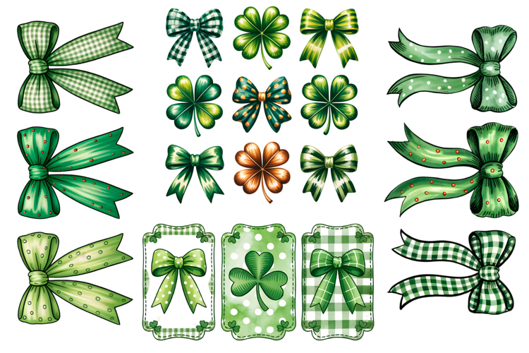 Coquette Patricks Day Bow Png, Shamrock Lucky Bow Png