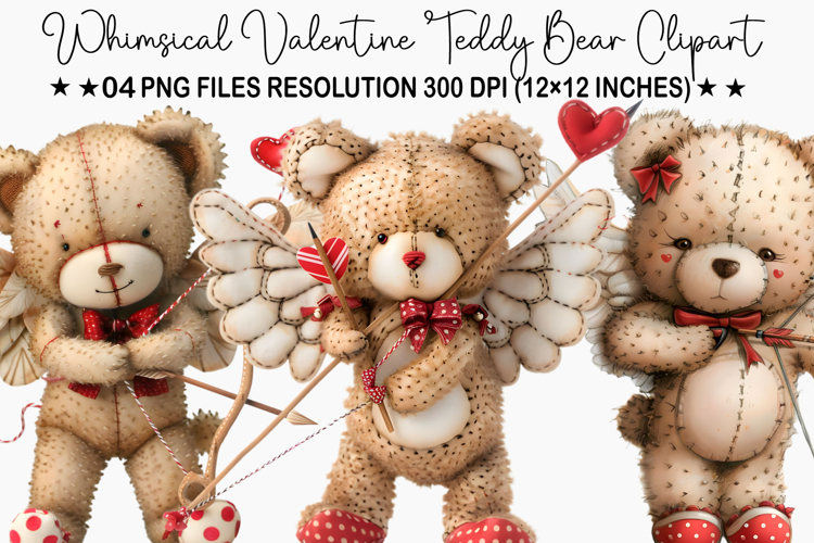 Whimsical Valentine Teddy Bear Clipart