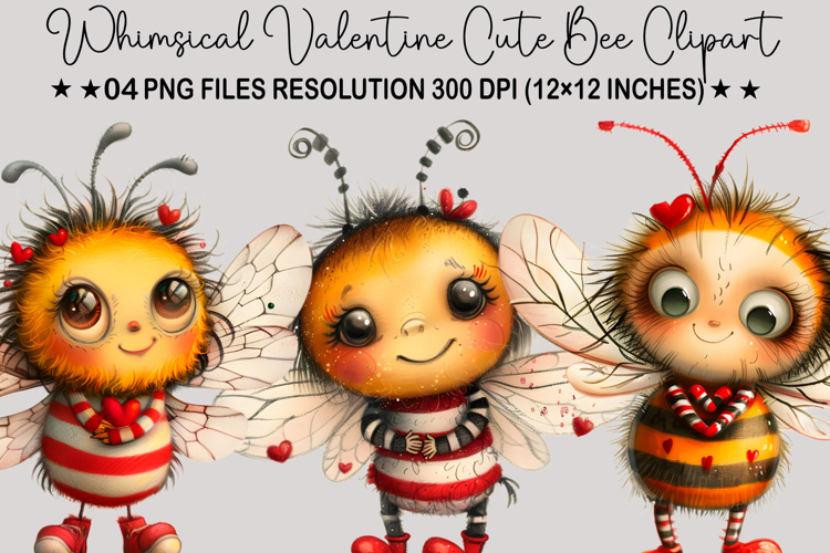 Whimsical Valentine Cute Bee Clipart