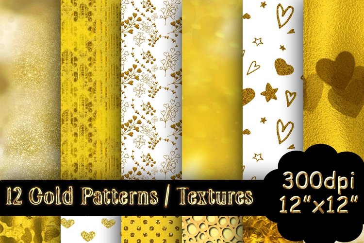 12 Gold Patterns / Textures / Backgrounds example image 1