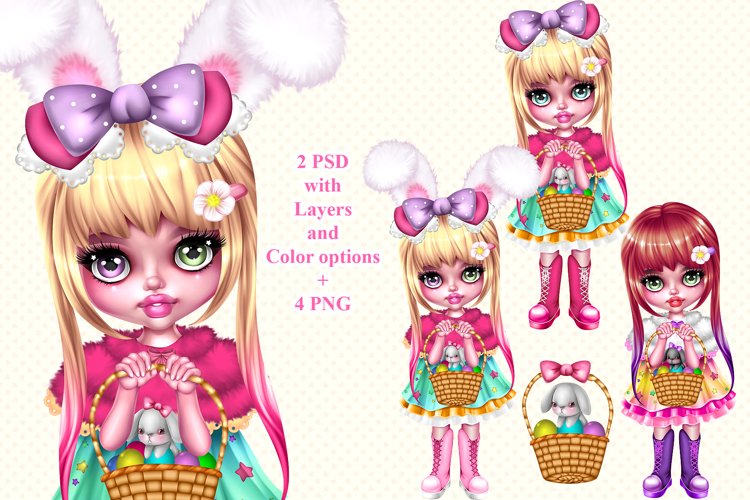Easter spring girl with bunny example image 1