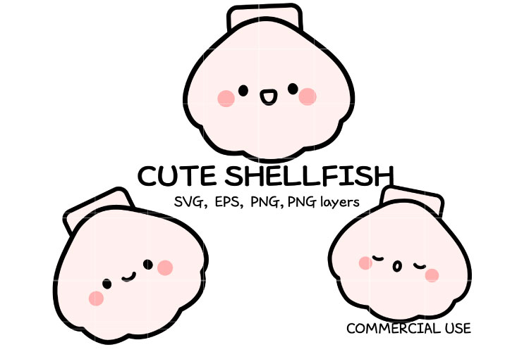 Cute Shellfish SVG Bundle | Kawaii Seashell Clipart
