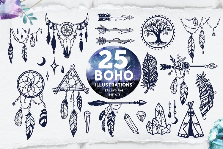 Bohema Spirit font and illustrations