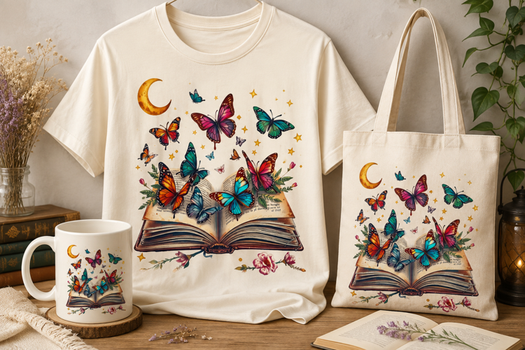 Butterfly Book PNG | Magical Reading, Moon & Floral Clipart