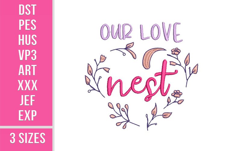 Our love nest. Wreath housewarming embroidery design, 3 size example image 1