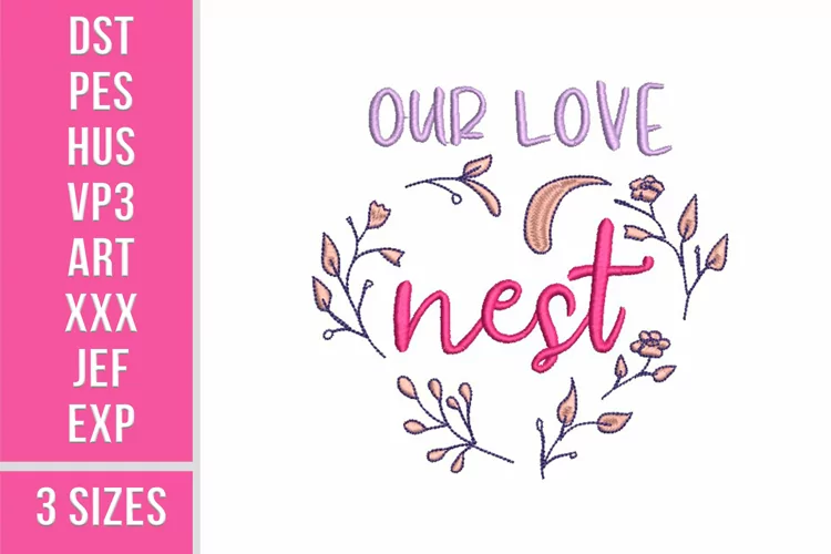 Our love nest. Wreath housewarming embroidery design, 3 size